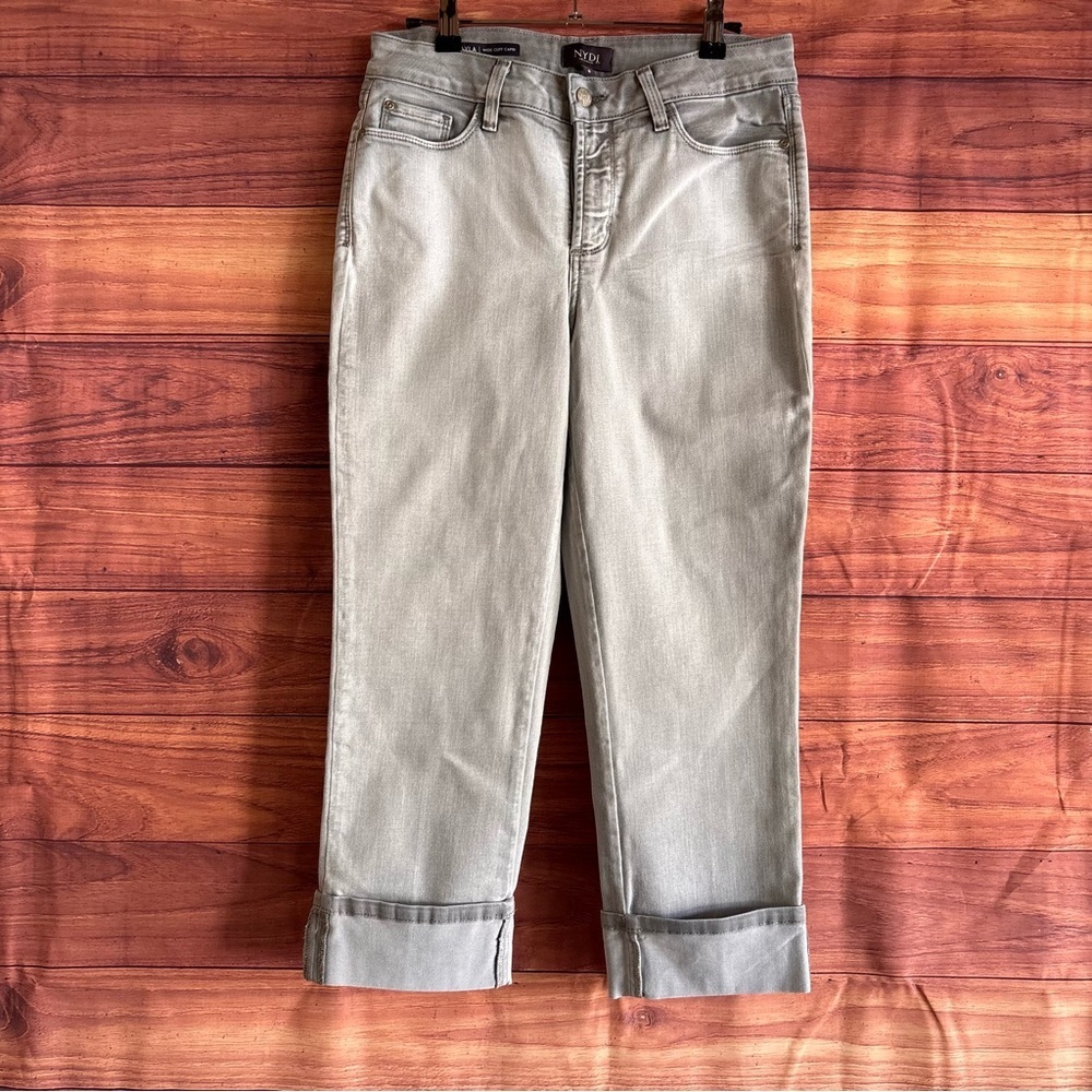 NYDJ Dayla Wide Cuff Capri Jeans Grey Lift Tuck Technology Size 8